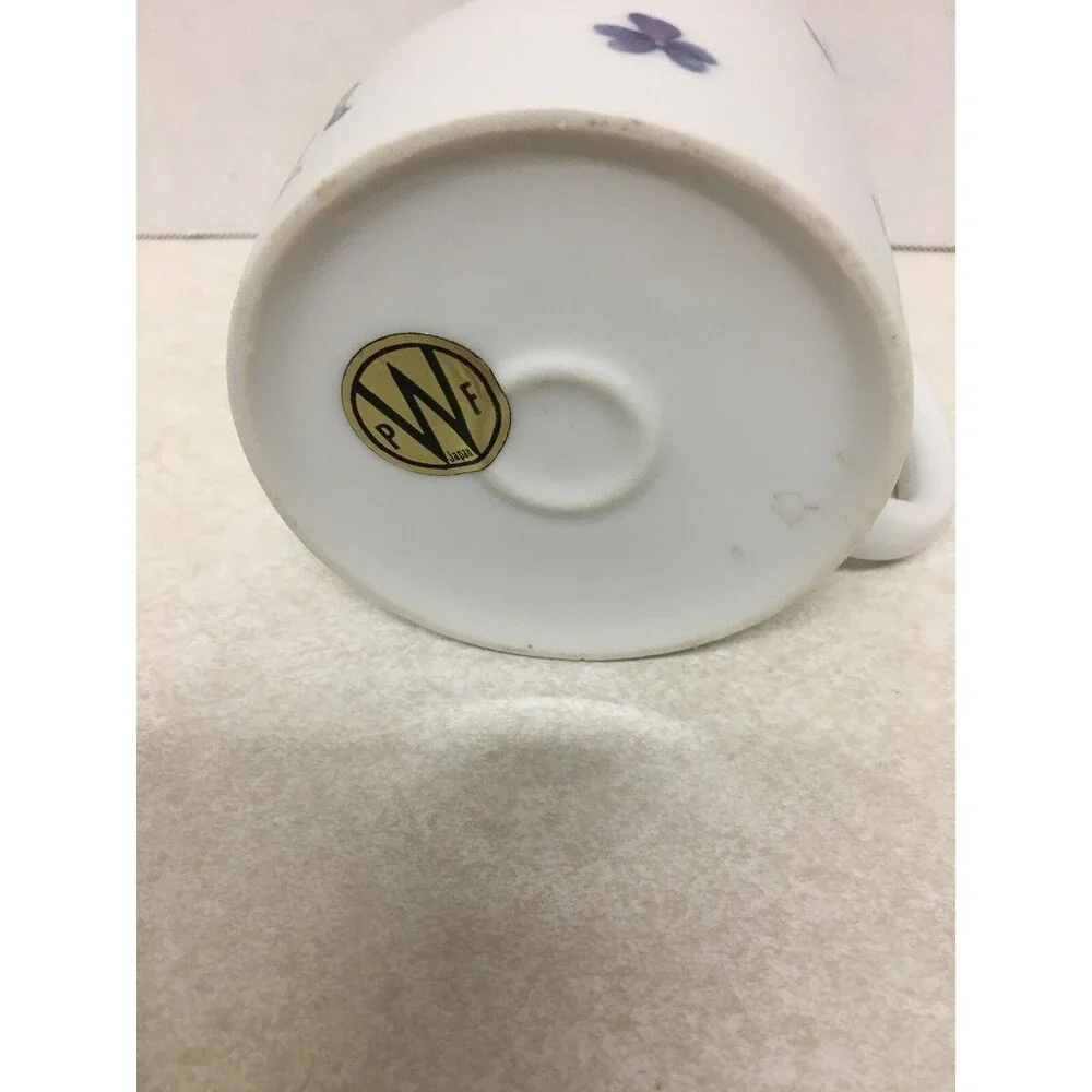 Vintage 2 Candle Holder Coffee Mug Design Purple Flowers Made In JAPAN PWF
